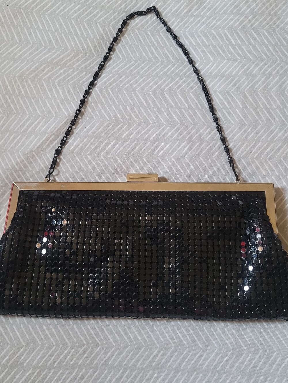 Black Sequin Evening Clutch Shoulder Bag Silver Hardware Chain Strap